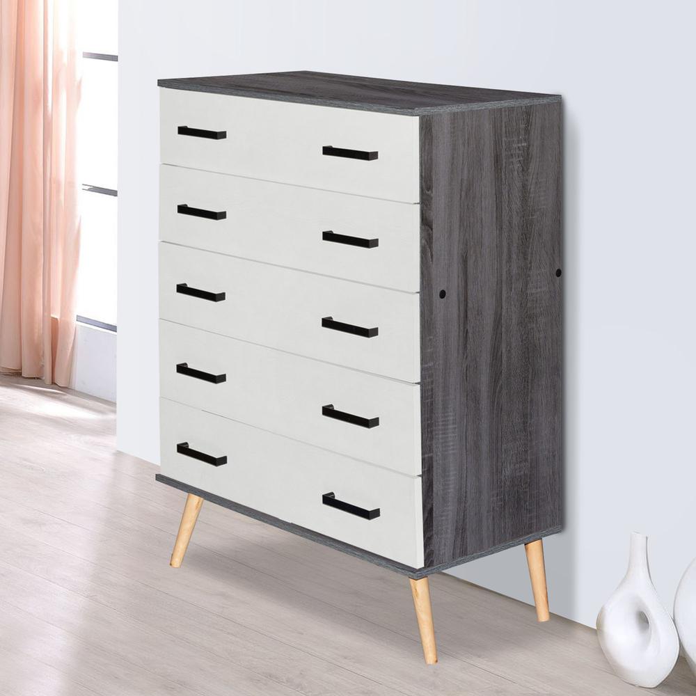Better Home Products Eli Mid-Century Modern 5 Drawer Chest Charcoal Oak & Silver Oak. Picture 9