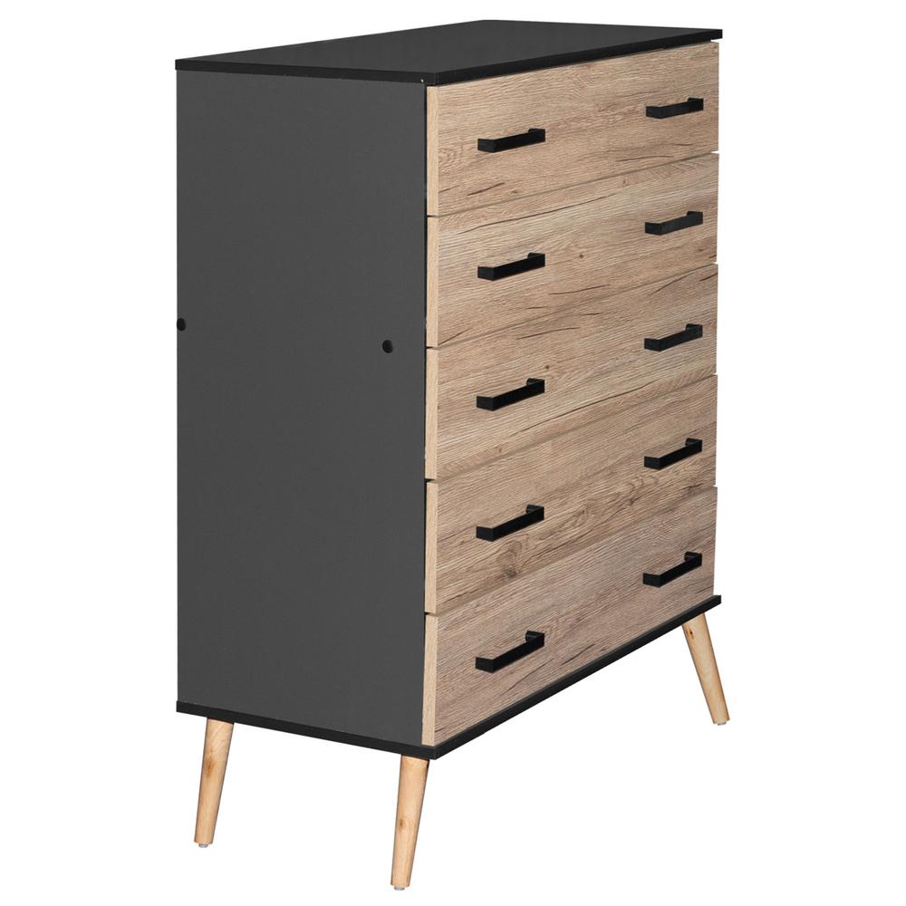Better Home Products Eli Mid-Century Modern 5 Drawer Chest Dark Gray & Natural Oak. Picture 2