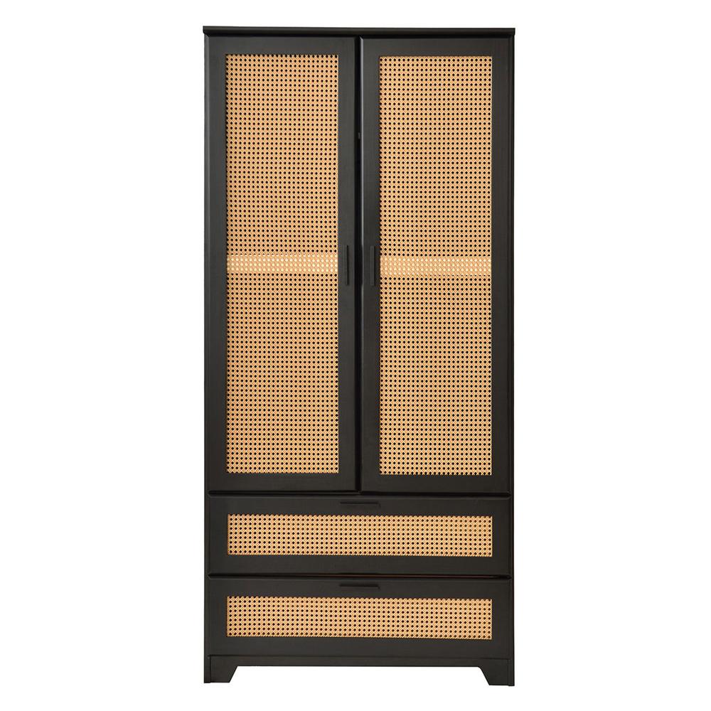 Stylish Pine Wood Closet with Rattan Doors and Two Drawers for Easy Access. Picture 2