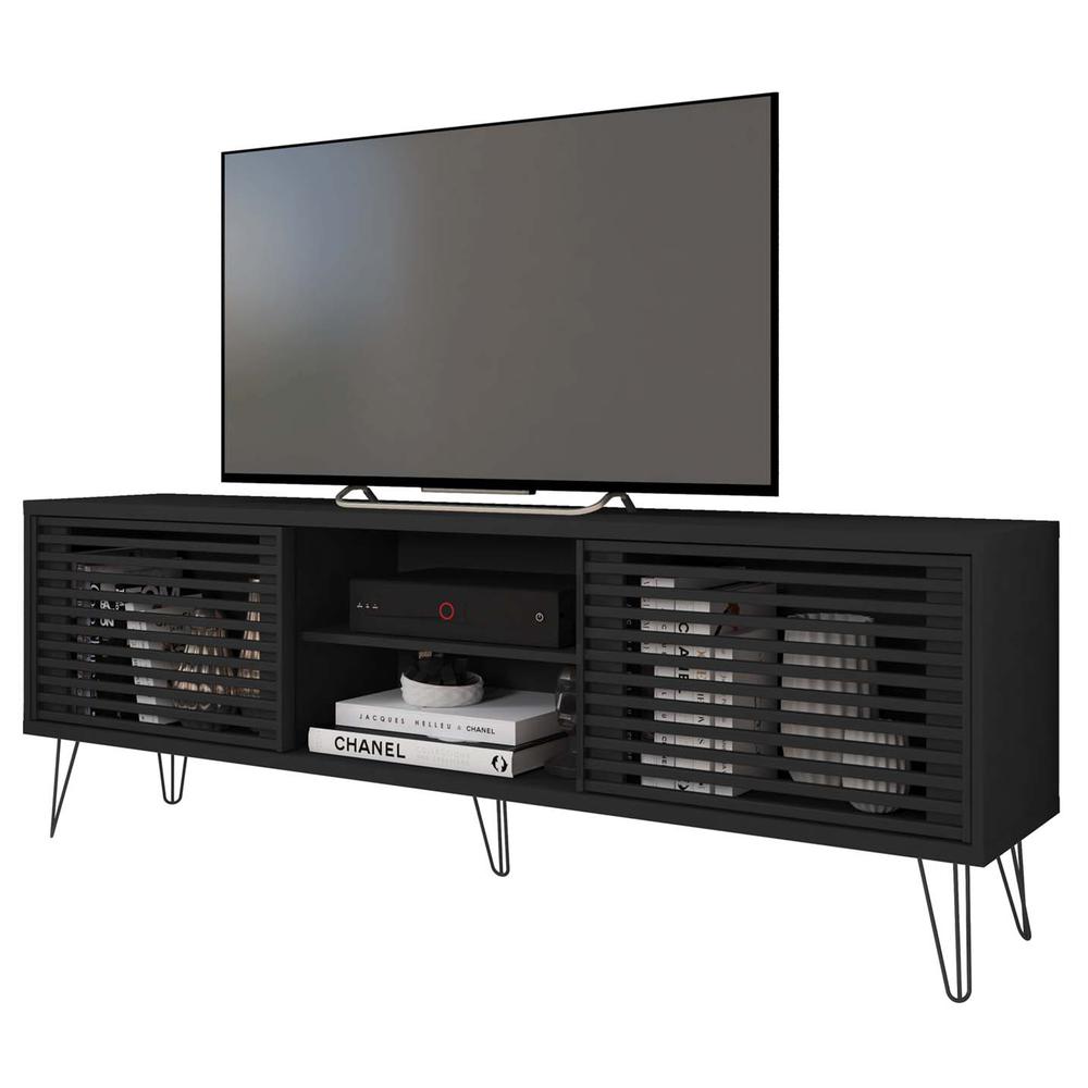 Better Home Products Frizz Mid-Century Modern TV Stand for up to 70 Inches TV in Black / Easy Assembly. Picture 3
