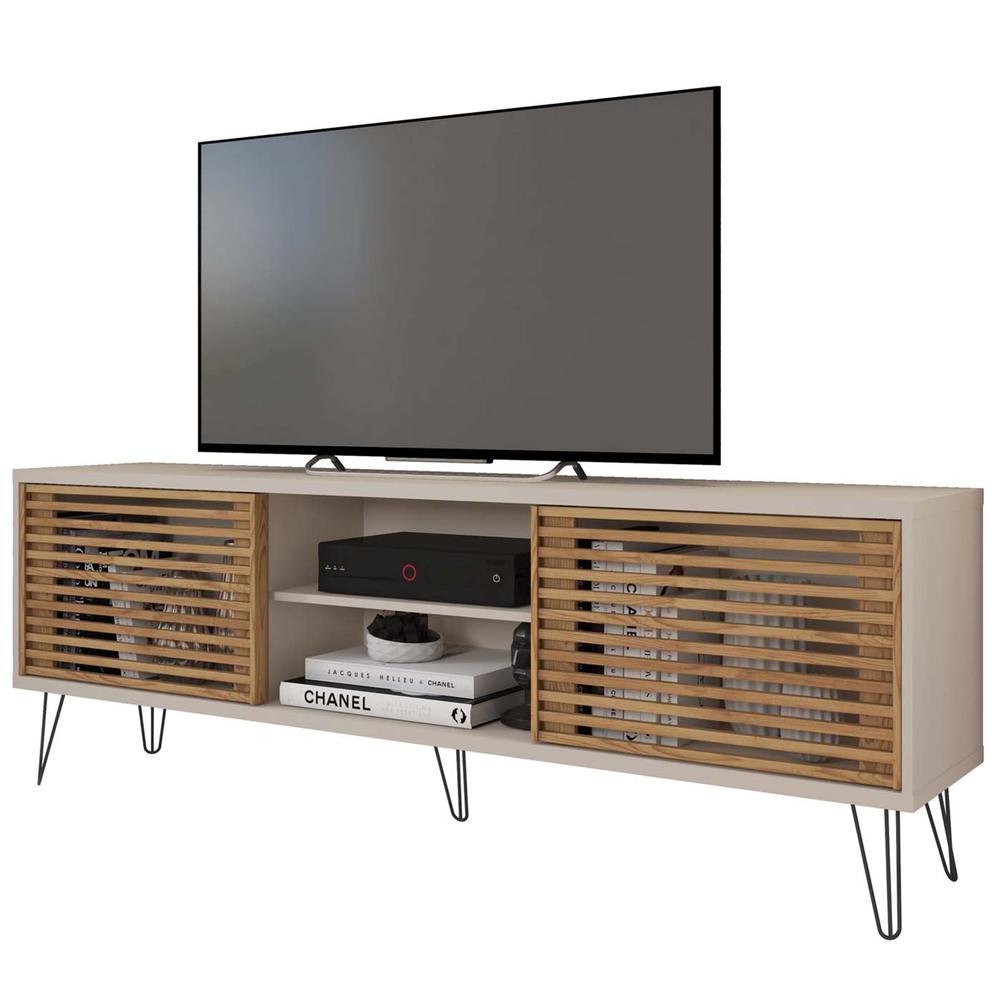 Frizz Mid-Century Modern TV Stand White and Natural Oak. Picture 1