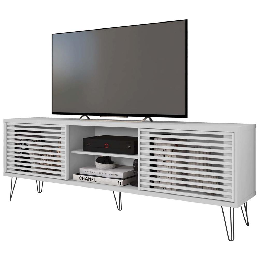 Better Home Products Frizz Mid-Century Modern TV Stand for up to 70 Inches TV in White / Easy Assembly. Picture 3