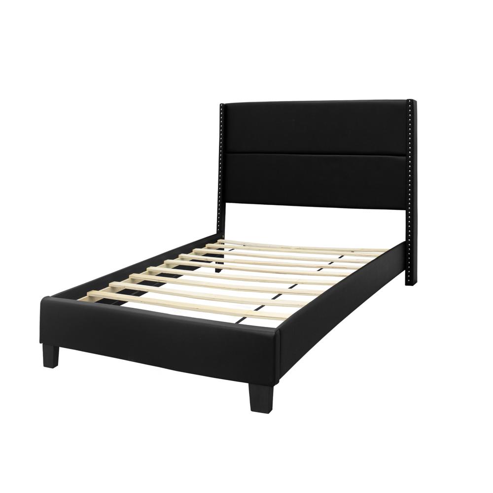 Better Home Products Giulia Faux Leather Upholstered Twin Platform Bed in Black. Picture 5