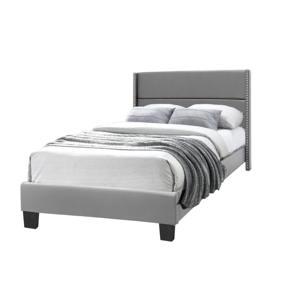 Better Home Products Giulia Faux Leather Upholstered Twin Platform Bed in Gray. Picture 4