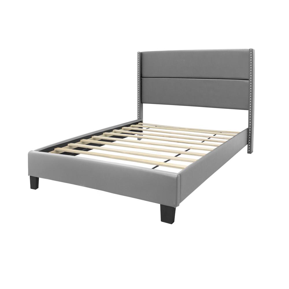 Better Home Products Giulia Faux Leather Upholstered Twin Platform Bed in Gray. Picture 5