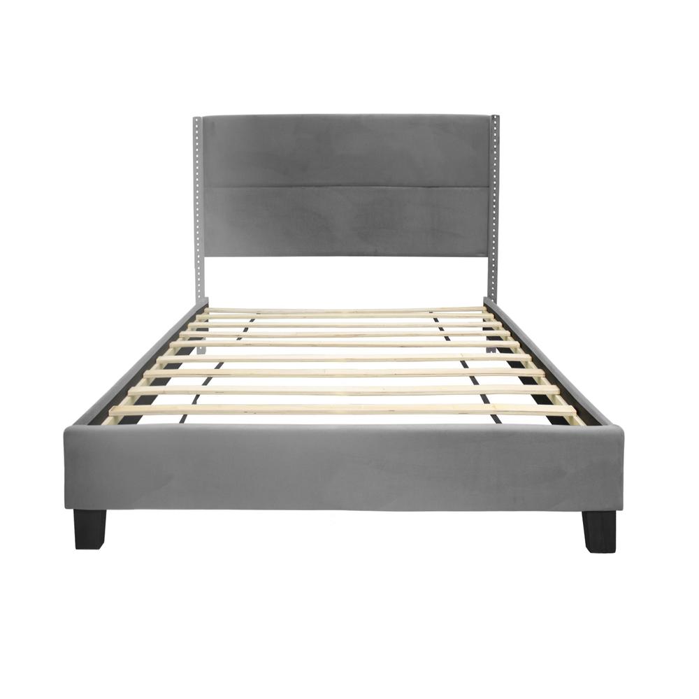 Better Home Products Giulia Velvet Upholstered Twin Platform Panel Bed in Gray. Picture 1