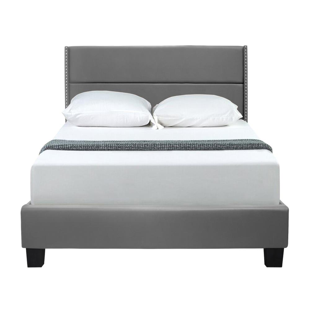 Better Home Products Giulia Velvet Upholstered Twin Platform Panel Bed in Gray. Picture 2