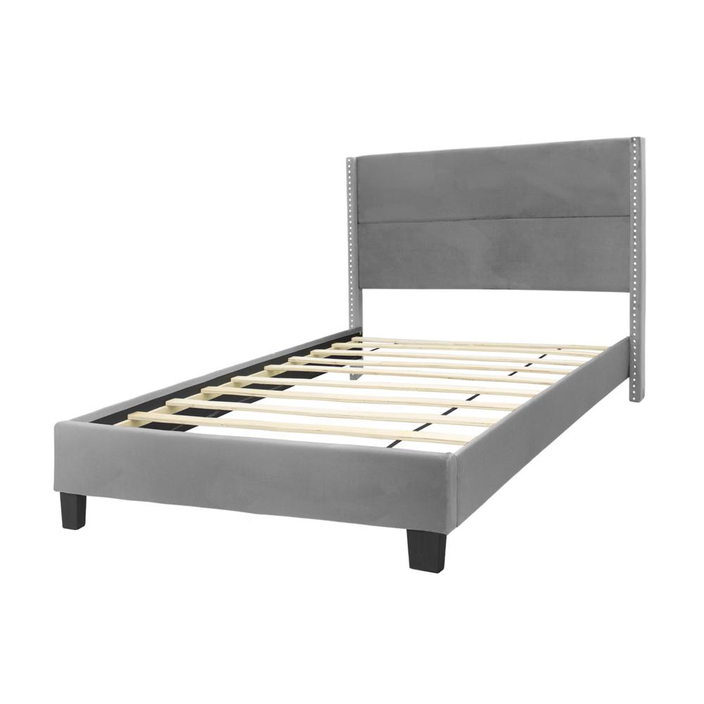 Better Home Products Giulia Velvet Upholstered Twin Platform Panel Bed in Gray. Picture 4