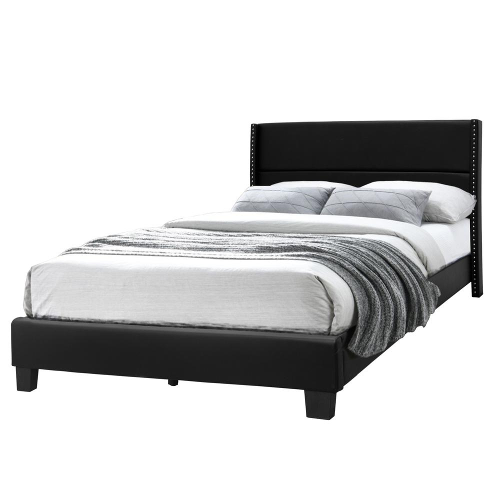 Better Home Products Giulia Queen Black Faux Leather Upholstered Platform Bed. Picture 1