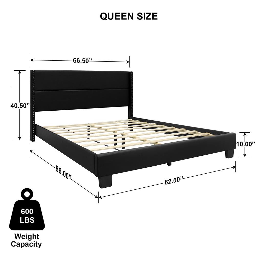 Better Home Products Giulia Queen Black Faux Leather Upholstered Platform Bed. Picture 2