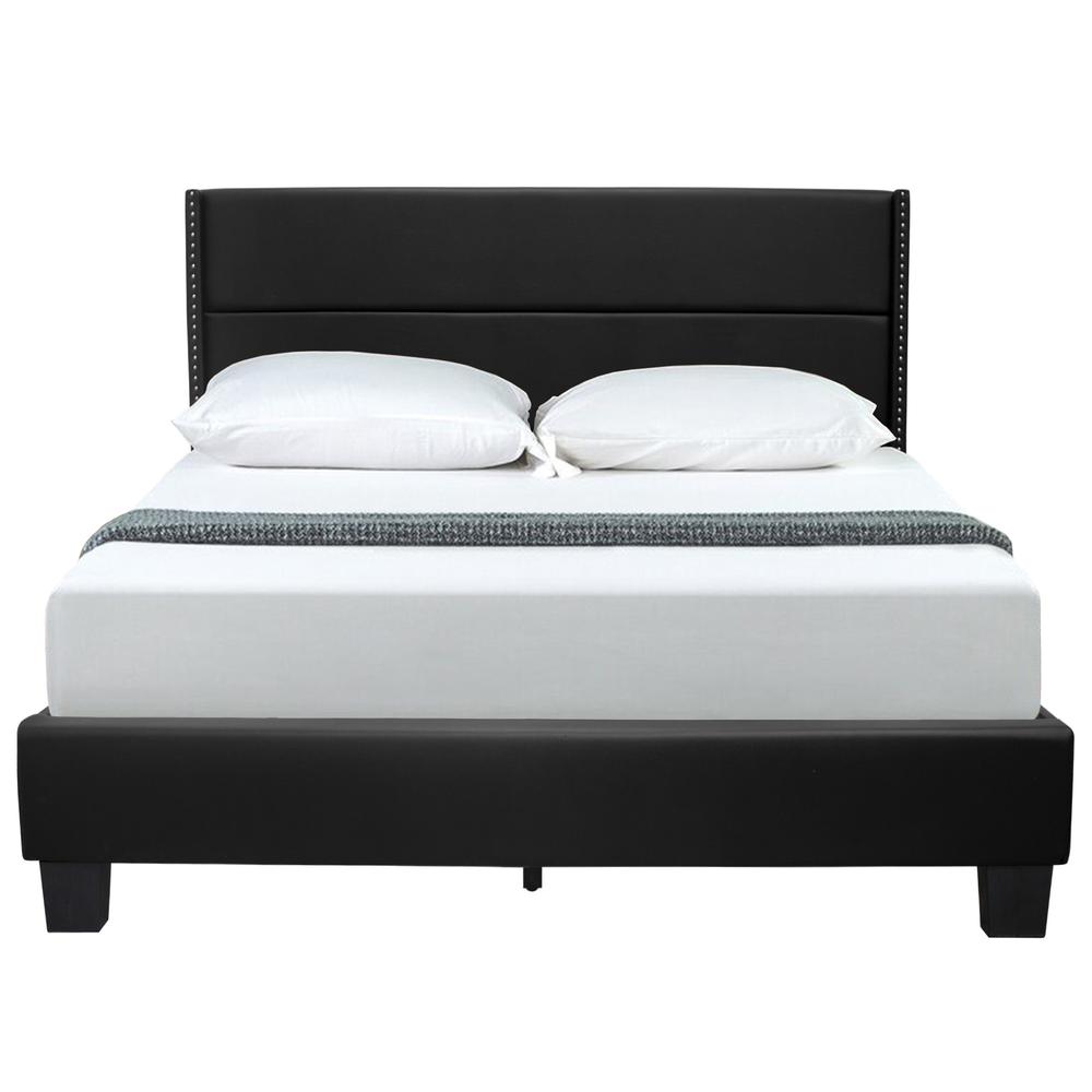 Better Home Products Giulia Queen Black Faux Leather Upholstered Platform Bed. Picture 3