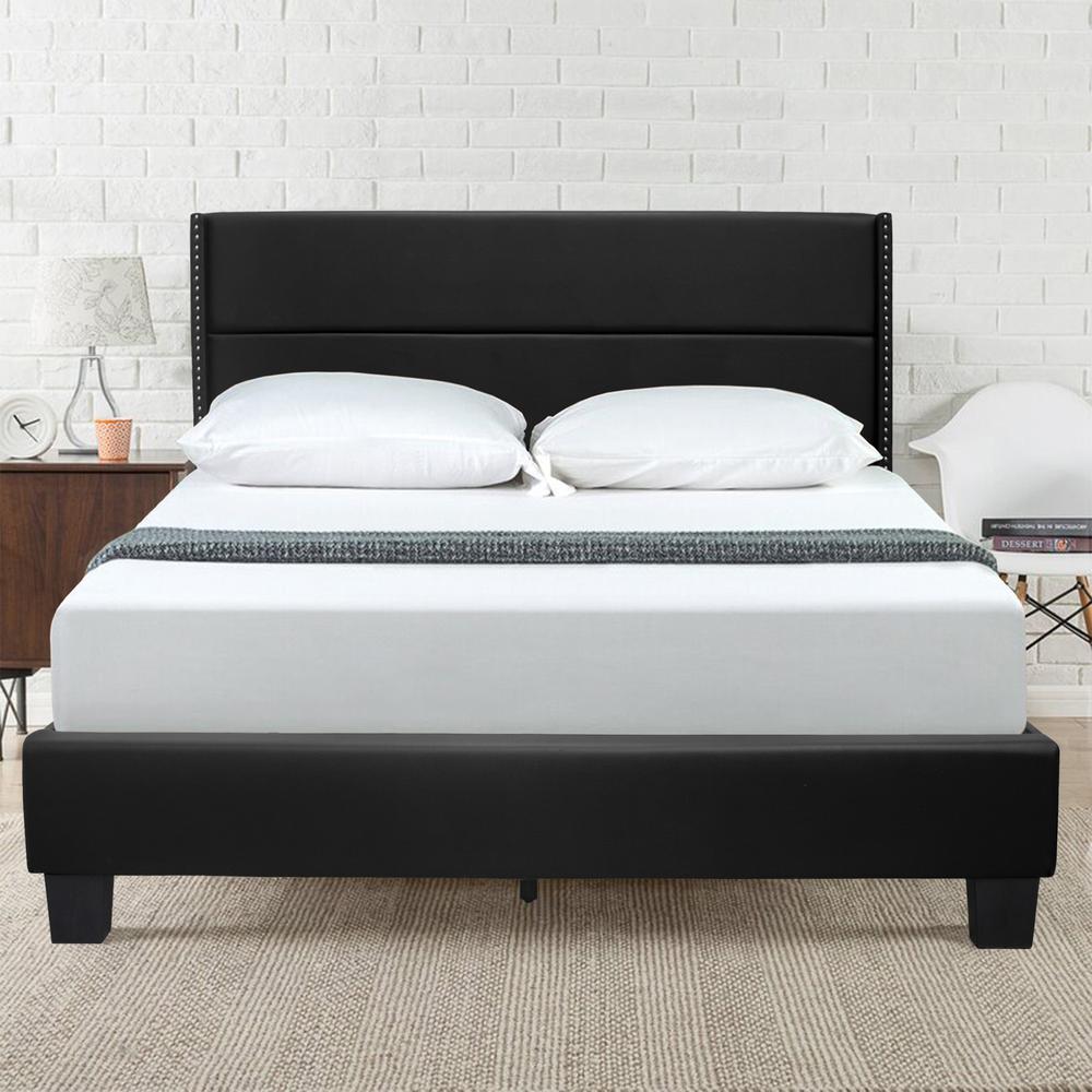 Better Home Products Giulia Queen Black Faux Leather Upholstered Platform Bed. Picture 4