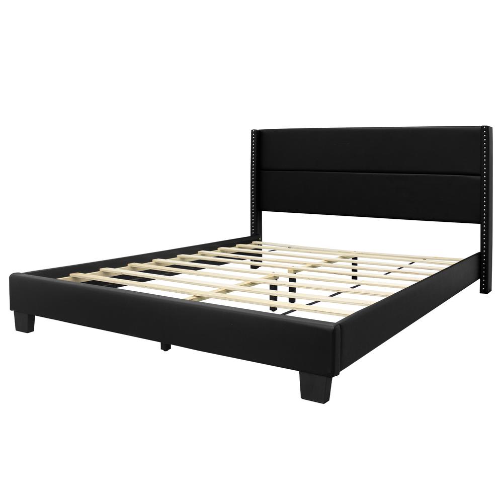 Better Home Products Giulia Queen Black Faux Leather Upholstered Platform Bed. Picture 5