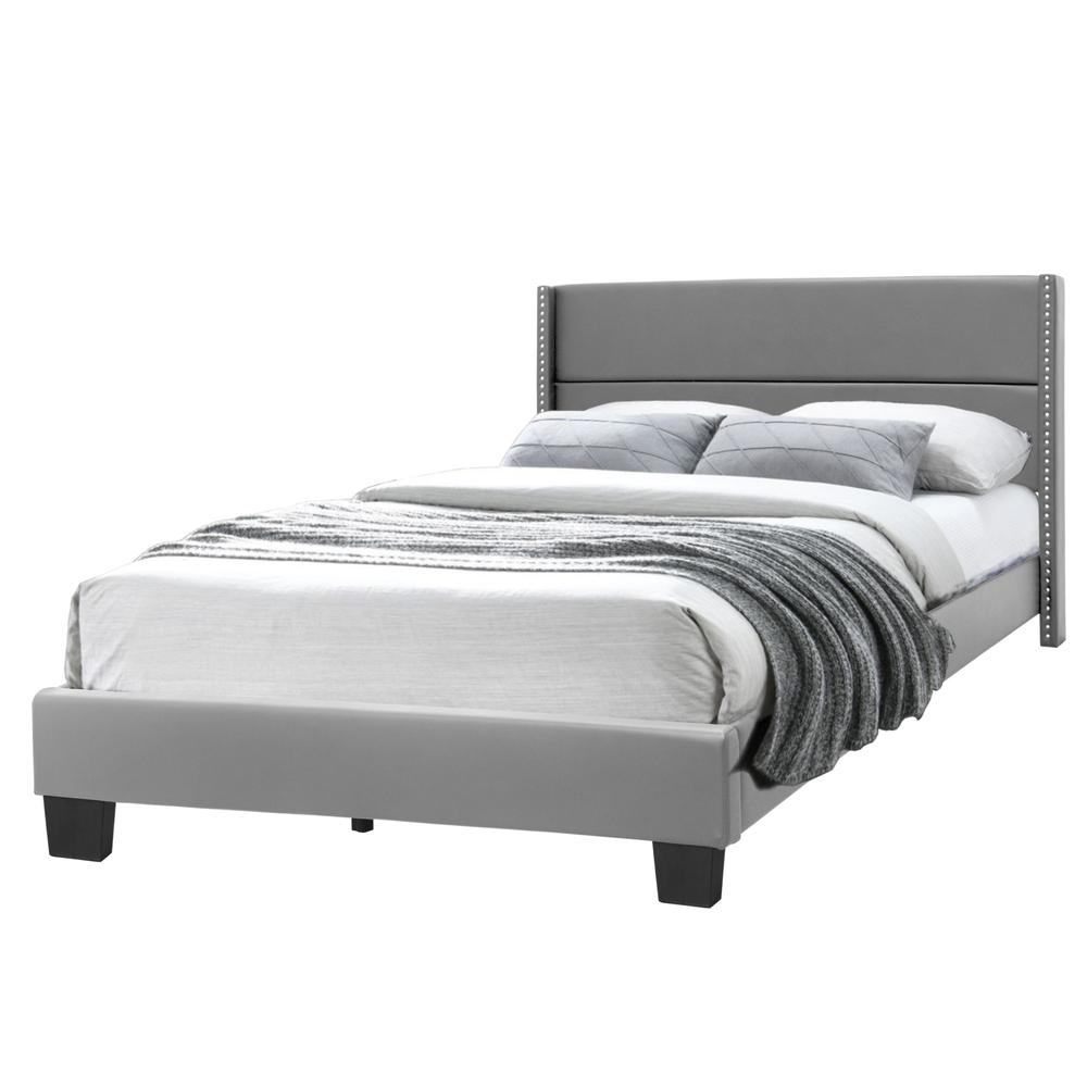 Better Home Products Giulia Queen Gray Faux Leather Upholstered Platform Bed. Picture 1