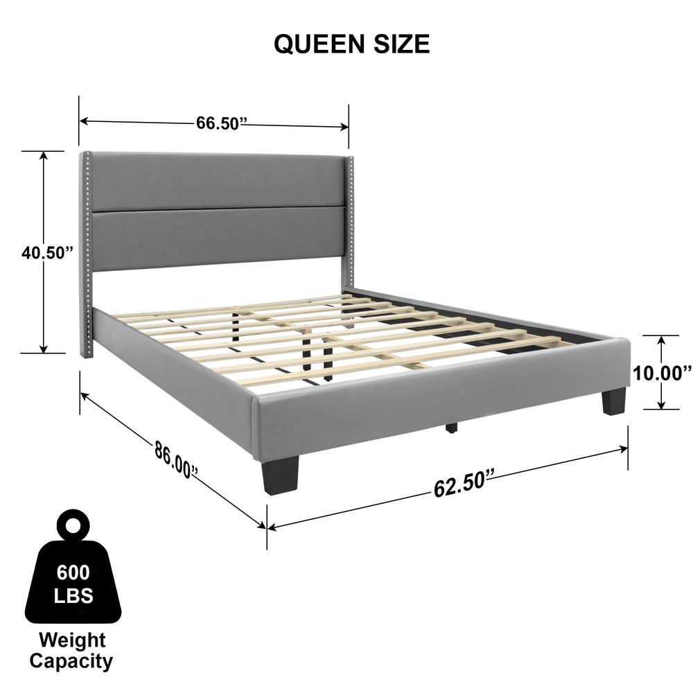 Better Home Products Giulia Queen Gray Faux Leather Upholstered Platform Bed. Picture 2