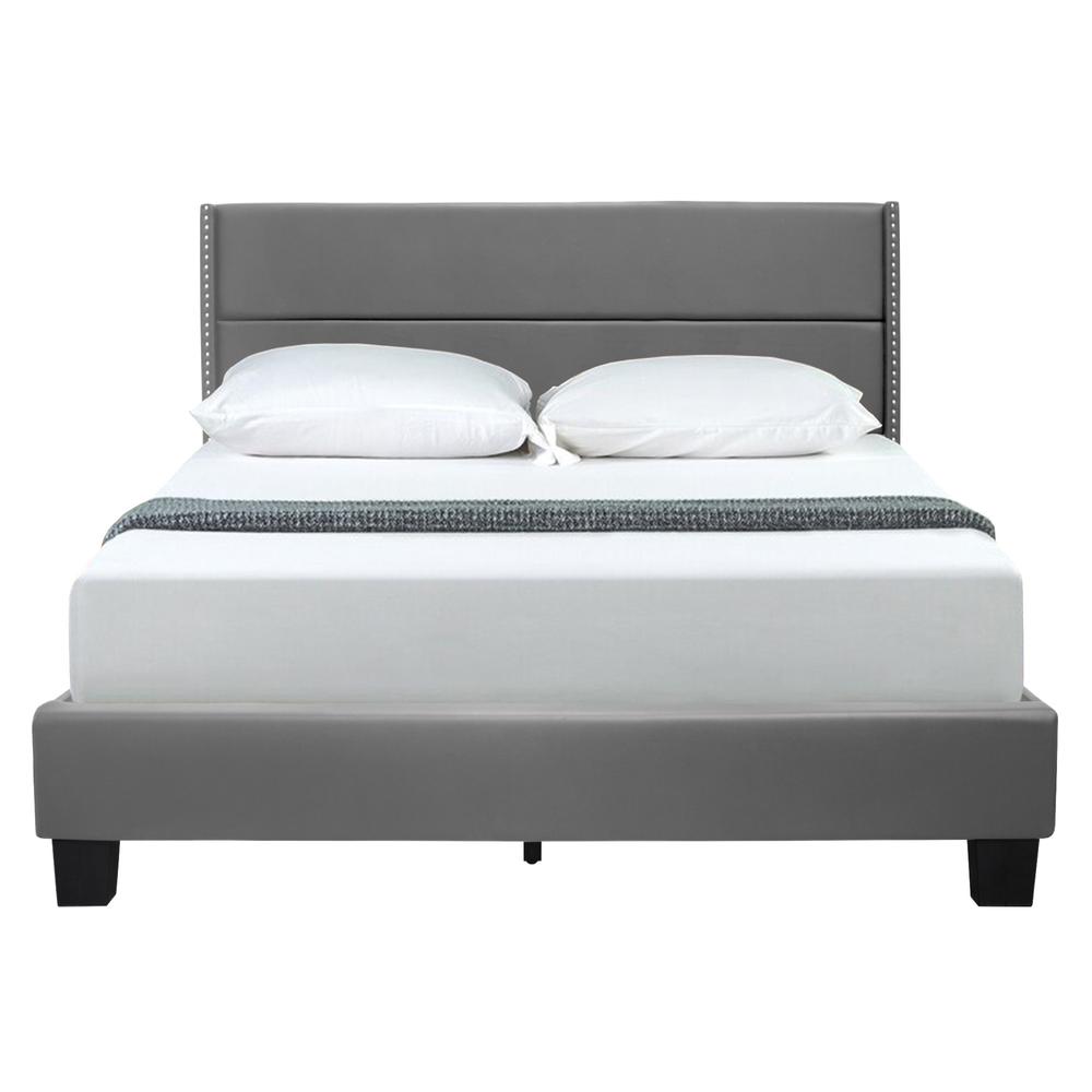 Better Home Products Giulia Queen Gray Faux Leather Upholstered Platform Bed. Picture 3