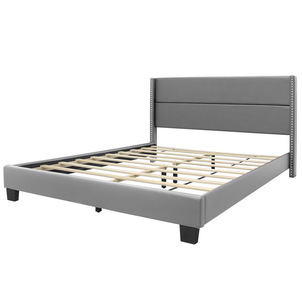 Better Home Products Giulia Queen Gray Faux Leather Upholstered Platform Bed. Picture 5