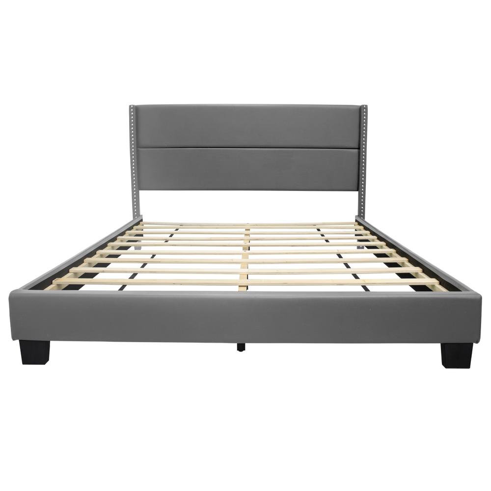 Better Home Products Giulia Queen Gray Faux Leather Upholstered Platform Bed. Picture 6