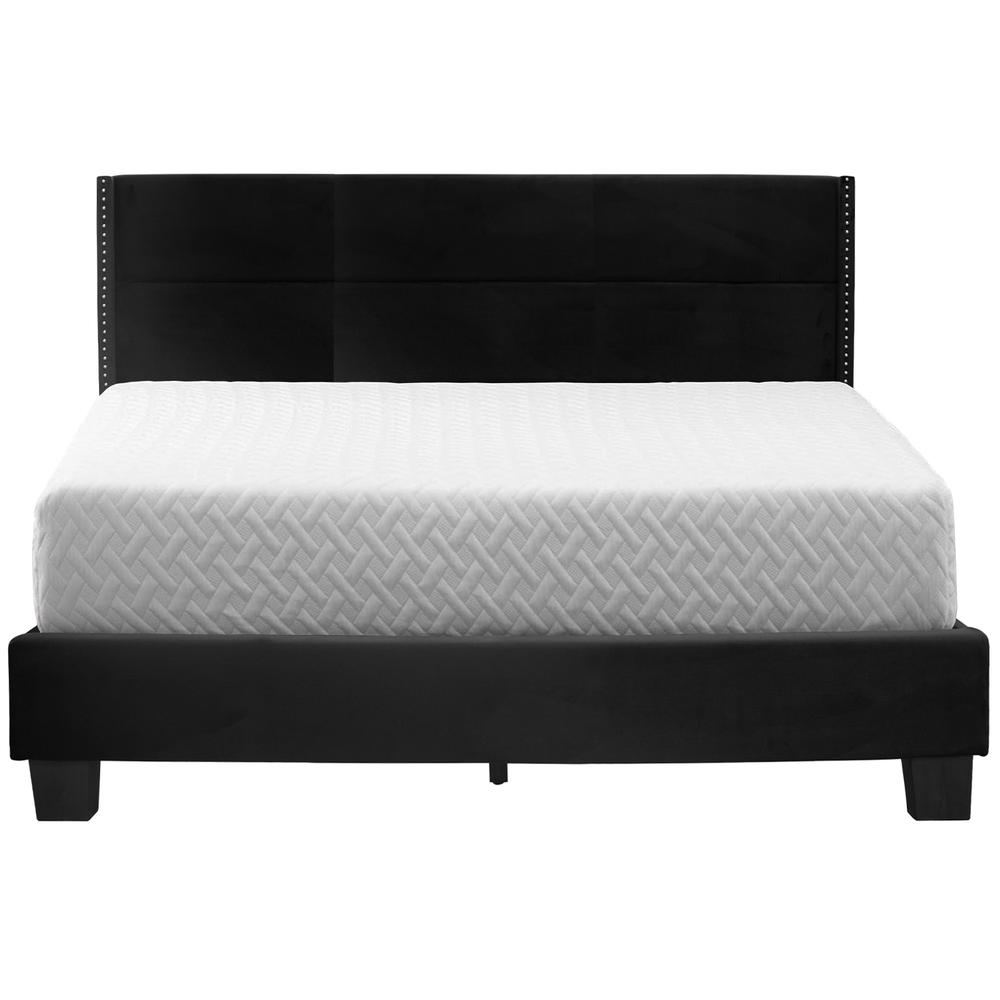 Better Home Products Giulia Queen Black Velvet Upholstered Platform Panel Bed. Picture 2