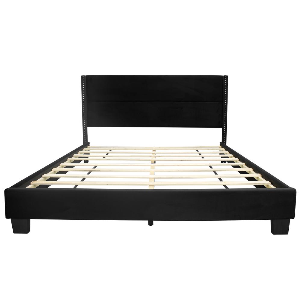 Better Home Products Giulia Queen Black Velvet Upholstered Platform Panel Bed. Picture 4