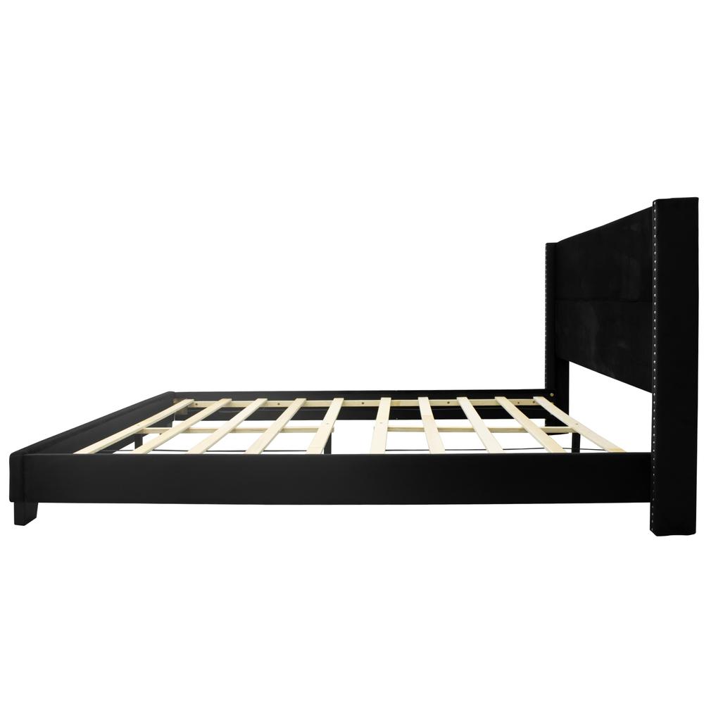 Better Home Products Giulia Queen Black Velvet Upholstered Platform Panel Bed. Picture 5