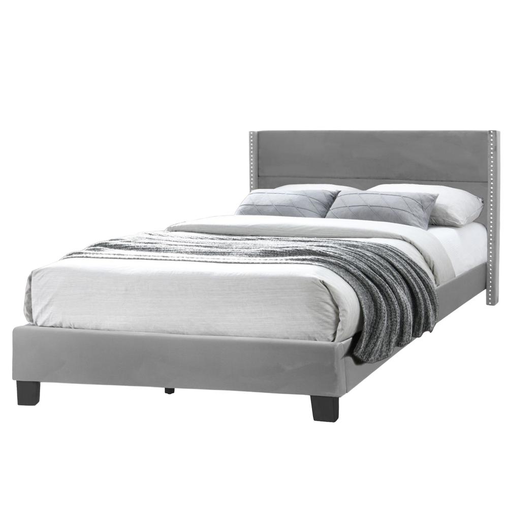 Better Home Products Giulia Queen Gray Velvet Upholstered Platform Panel Bed. Picture 1