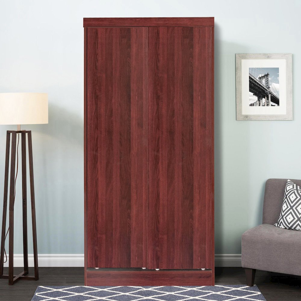 Better Home Products Modern Wood Double Sliding Door Wardrobe in Mahogany. Picture 2