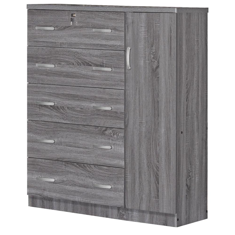 Better Home Products JCF Sofie 5 Drawer Wooden Tall Chest Wardrobe in Gray. Picture 3