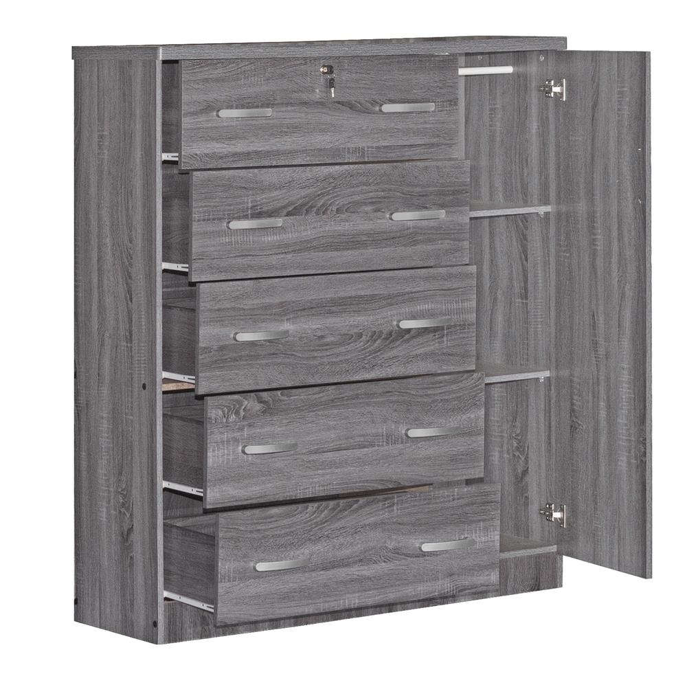 Better Home Products JCF Sofie 5 Drawer Wooden Tall Chest Wardrobe in Gray. Picture 4
