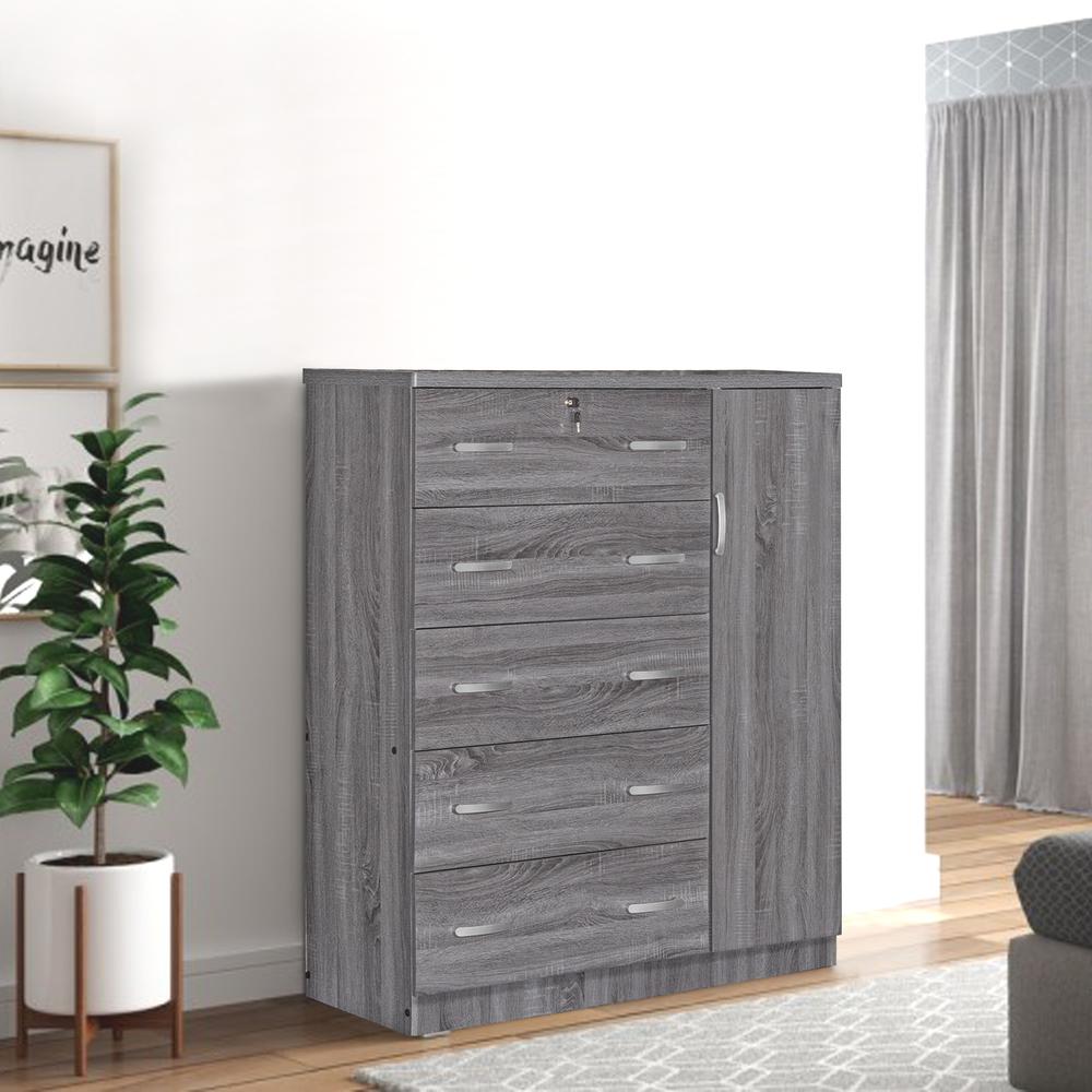 Better Home Products JCF Sofie 5 Drawer Wooden Tall Chest Wardrobe in Gray. Picture 6