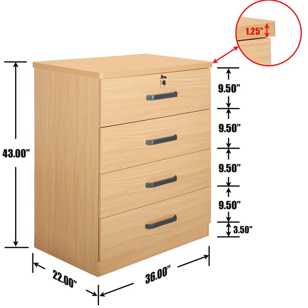 Better Home Products Liz Super Jumbo 4 Drawer Storage Chest Dresser Beech Maple. Picture 5