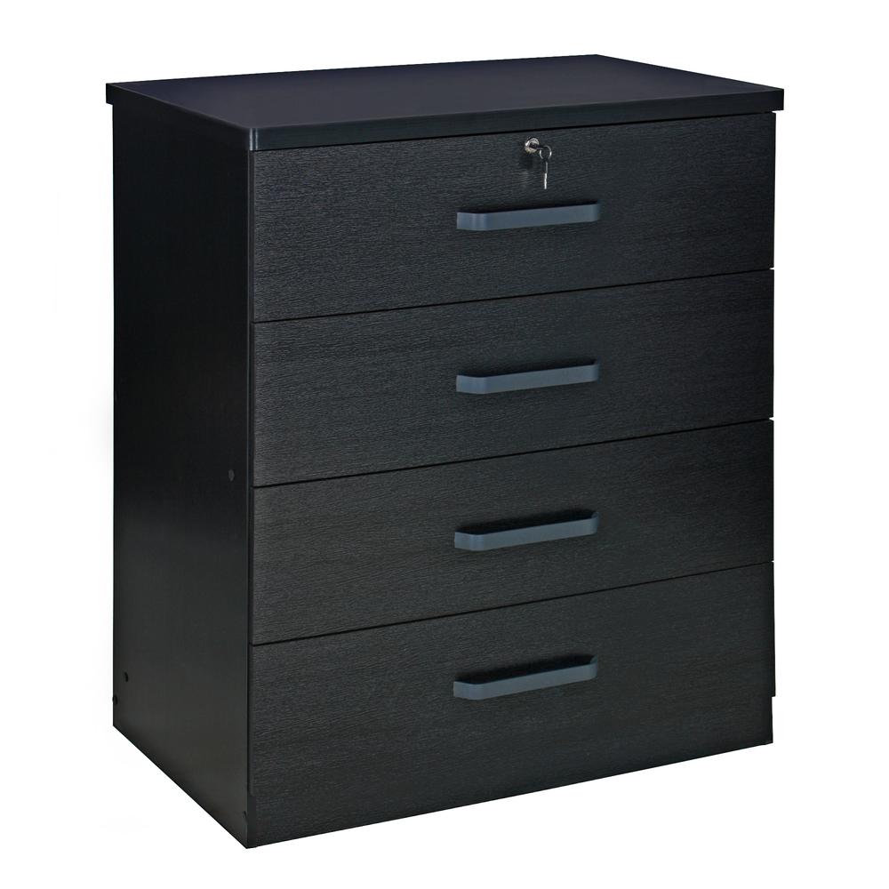 Better Home Products Liz Super Jumbo 4 Drawer Storage Chest Dresser in Black. Picture 1