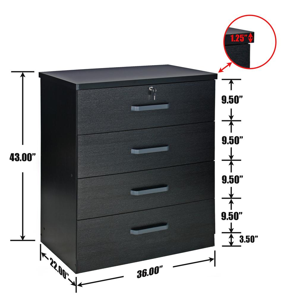 Better Home Products Liz Super Jumbo 4 Drawer Storage Chest Dresser in Black. Picture 6