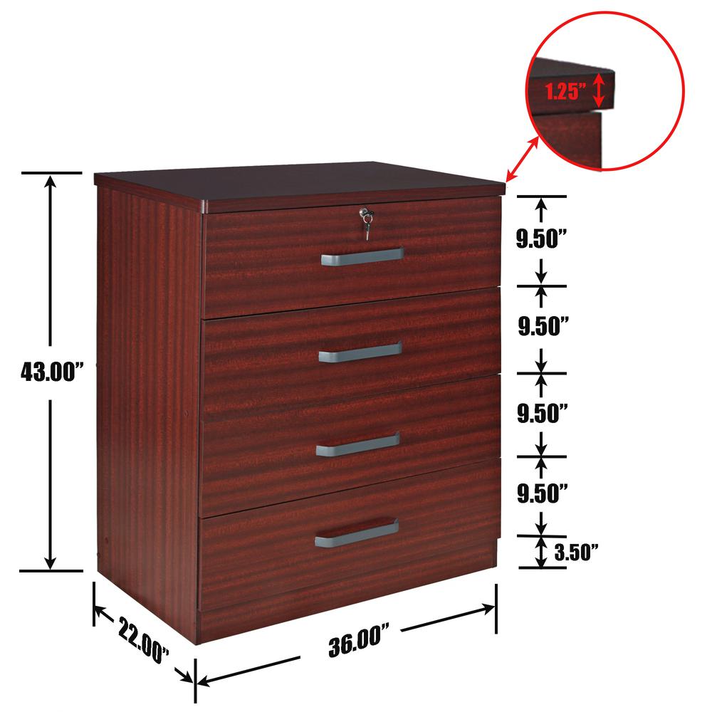 Better Home Products Liz Super Jumbo 4 Drawer Storage Chest Dresser in Mahogany. Picture 4