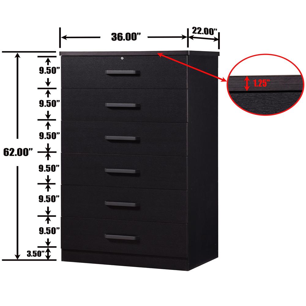 Better Home Products Liz Super Jumbo 6 Drawer Storage Chest Dresser in Black. Picture 3
