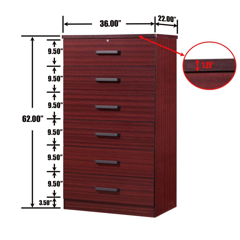 Better Home Products Liz Super Jumbo 6 Drawer Storage Chest Dresser in Mahogany. Picture 3
