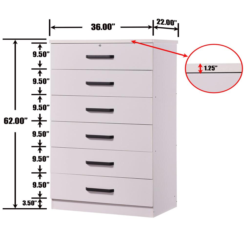 Better Home Products Liz Super Jumbo 6 Drawer Storage Chest Dresser in White. Picture 3
