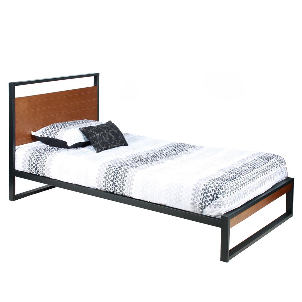 Better Home Products Maximo Metal and Wood Platform Bed Frame Twin Brown Oak. The main picture.