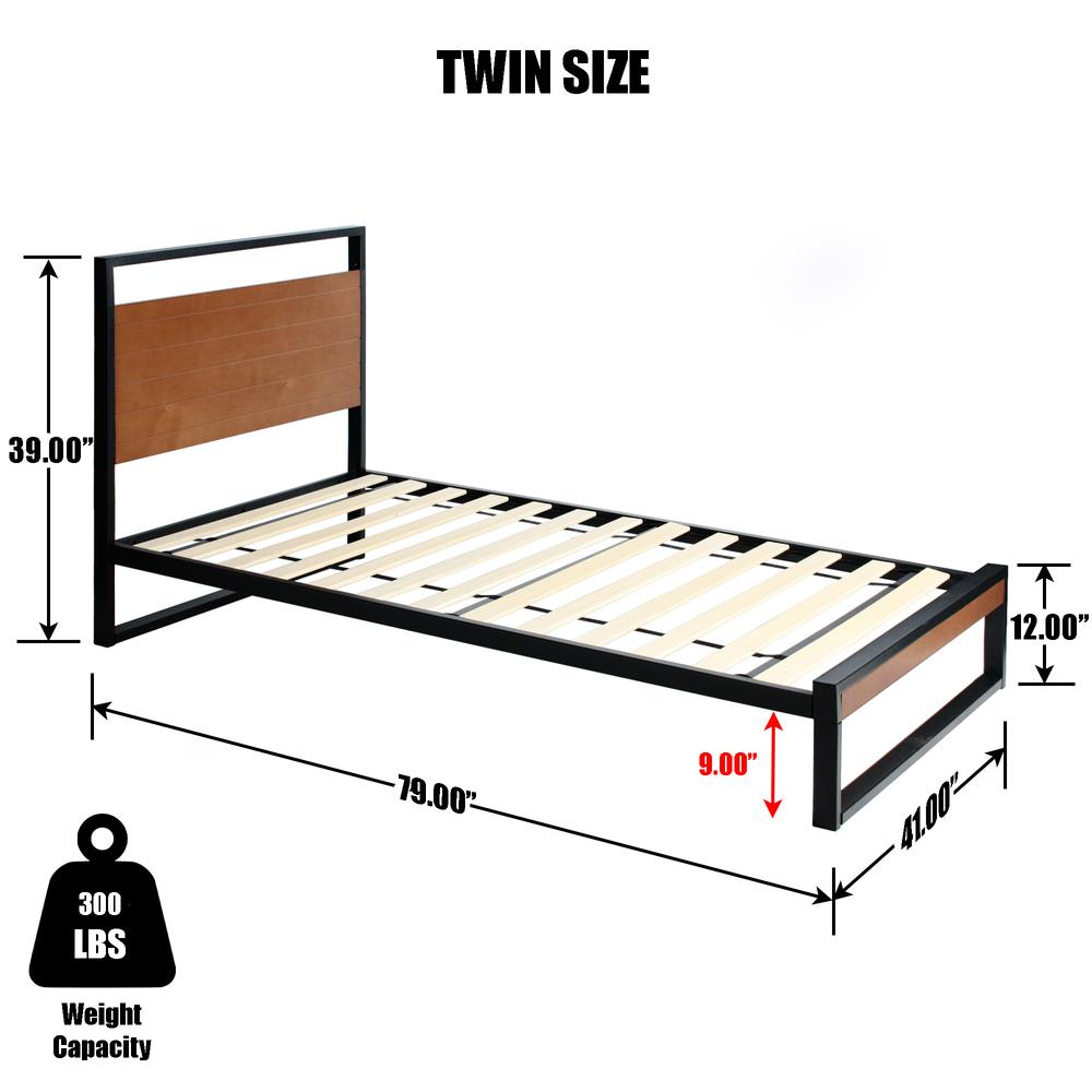 Better Home Products Maximo Metal and Wood Platform Bed Frame Twin Brown Oak. Picture 3
