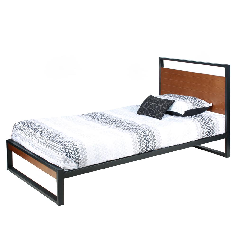 Better Home Products Maximo Metal and Wood Platform Bed Frame Twin Brown Oak. Picture 4
