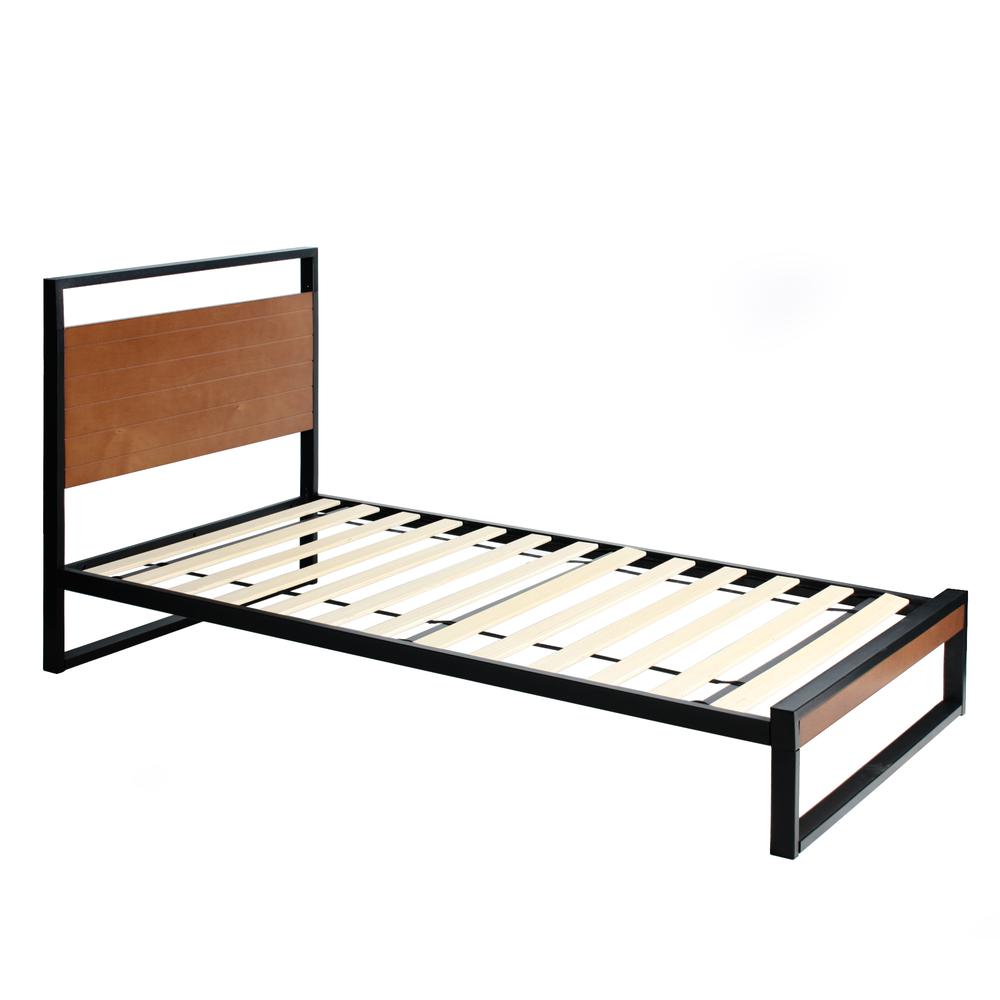 Better Home Products Maximo Metal and Wood Platform Bed Frame Twin Brown Oak. Picture 7