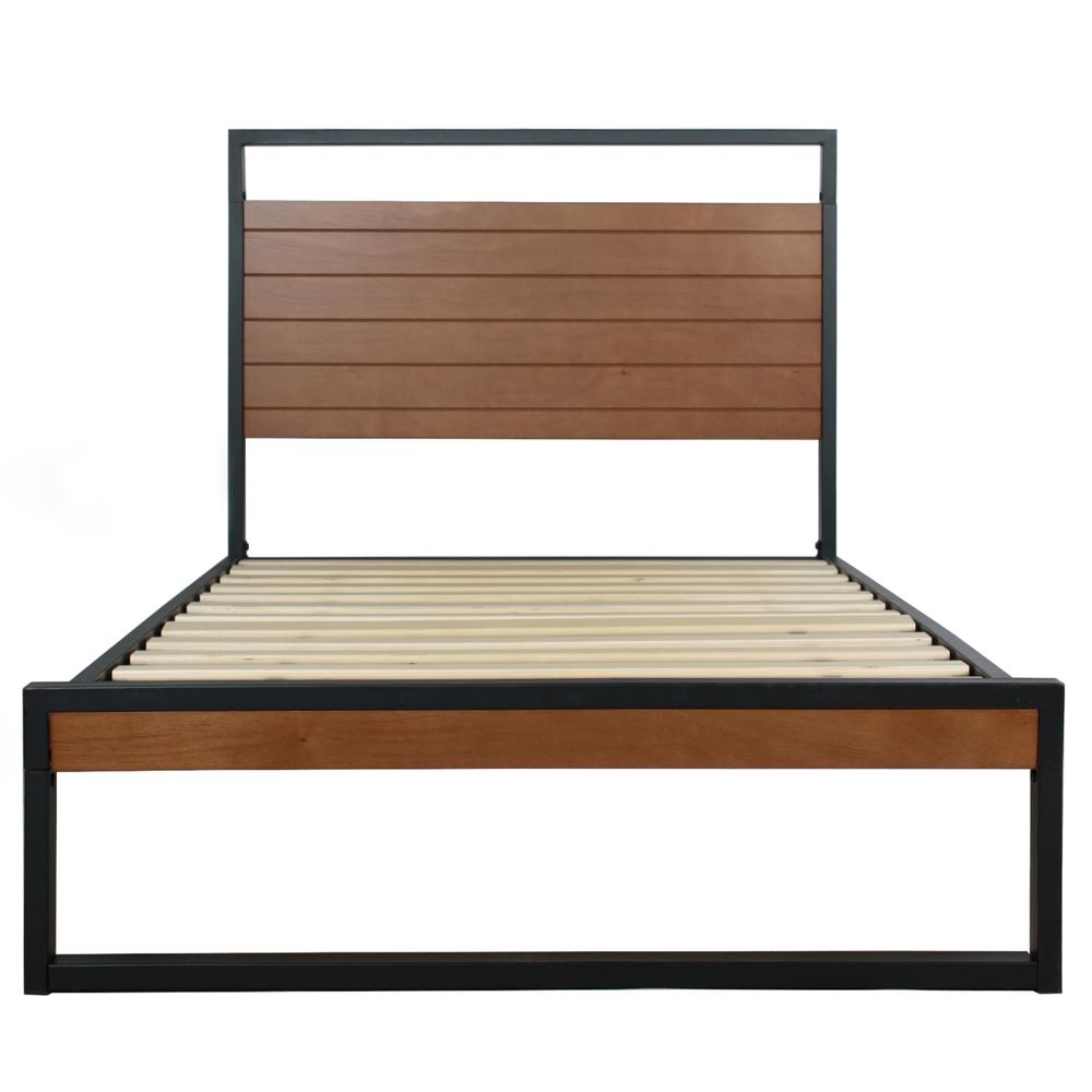 Better Home Products Maximo Metal and Wood Platform Bed Frame Twin Brown Oak. Picture 9