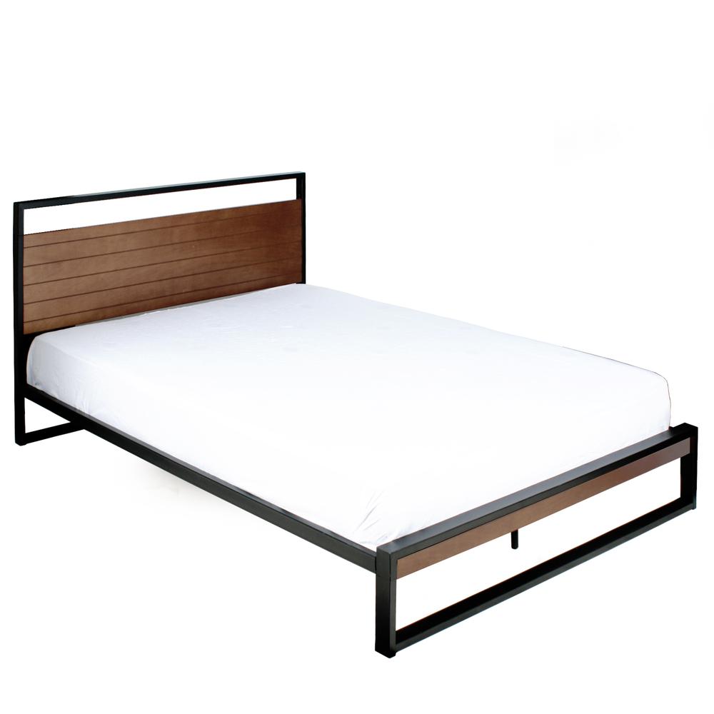 Better Home Products Maximo Metal and Wood Platform Bed Frame Full Brown Oak. Picture 1