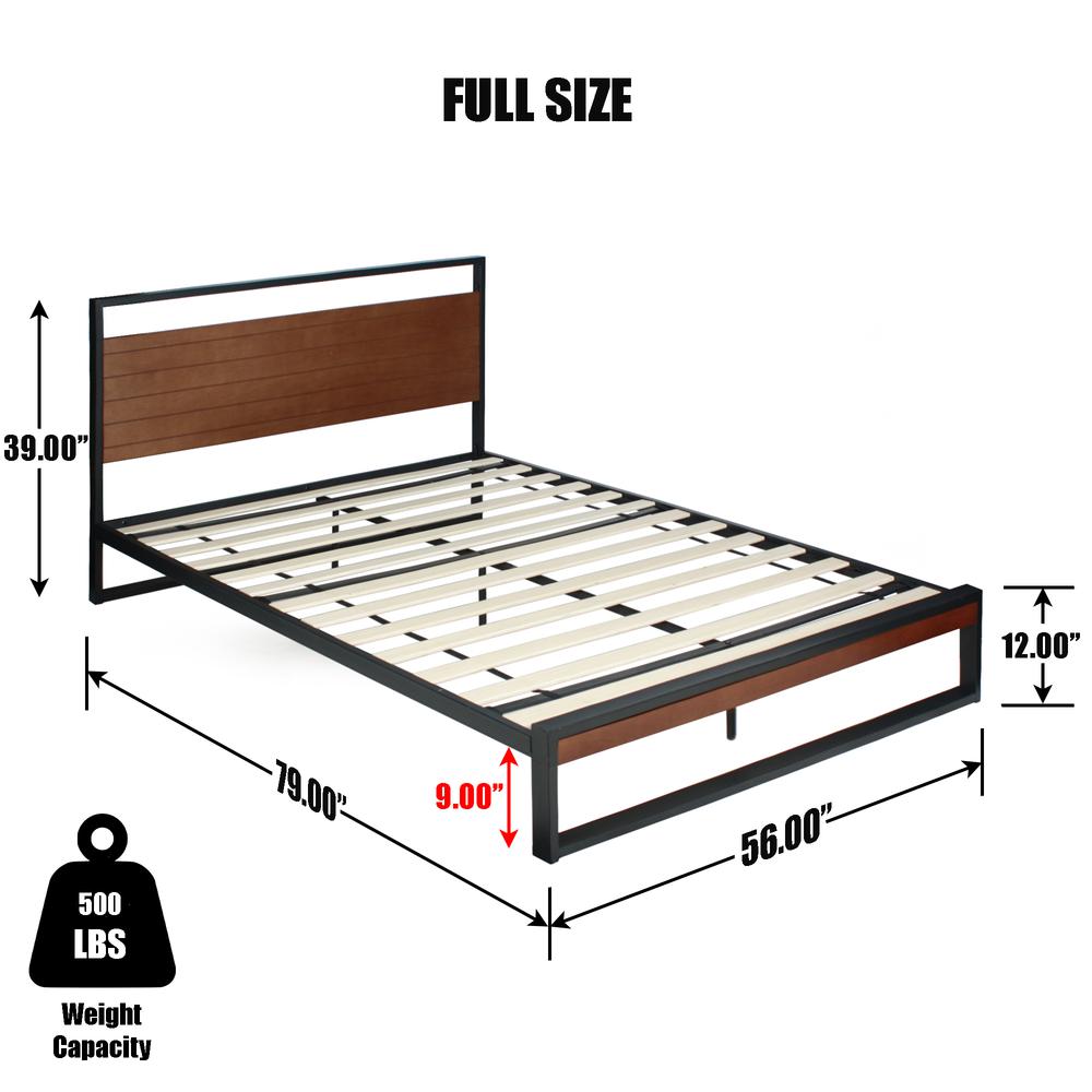 Better Home Products Maximo Metal and Wood Platform Bed Frame Full Brown Oak. Picture 2
