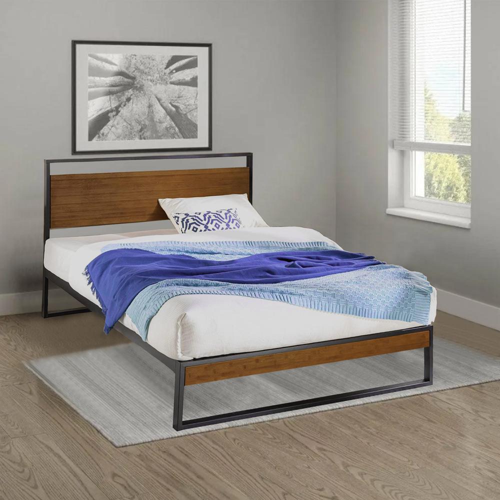 Better Home Products Maximo Metal and Wood Platform Bed Frame Full Brown Oak. Picture 3