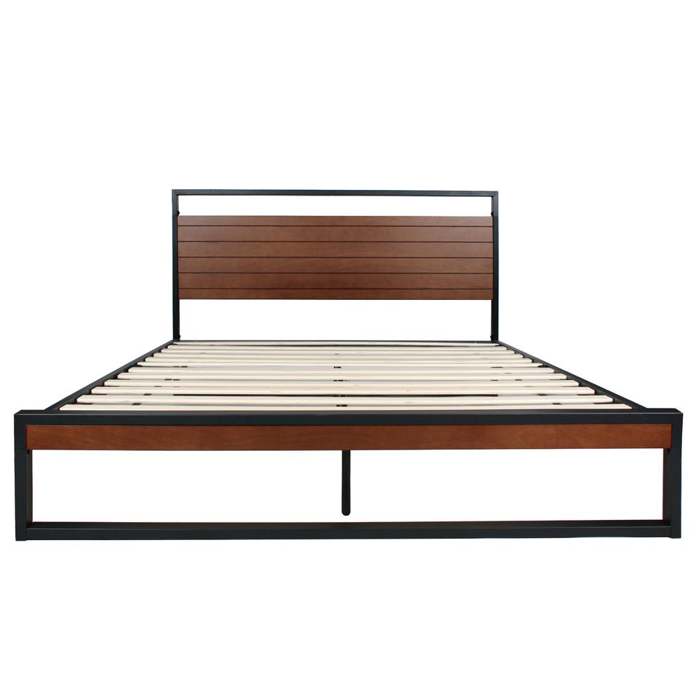 Better Home Products Maximo Metal and Wood Platform Bed Frame Full Brown Oak. Picture 5