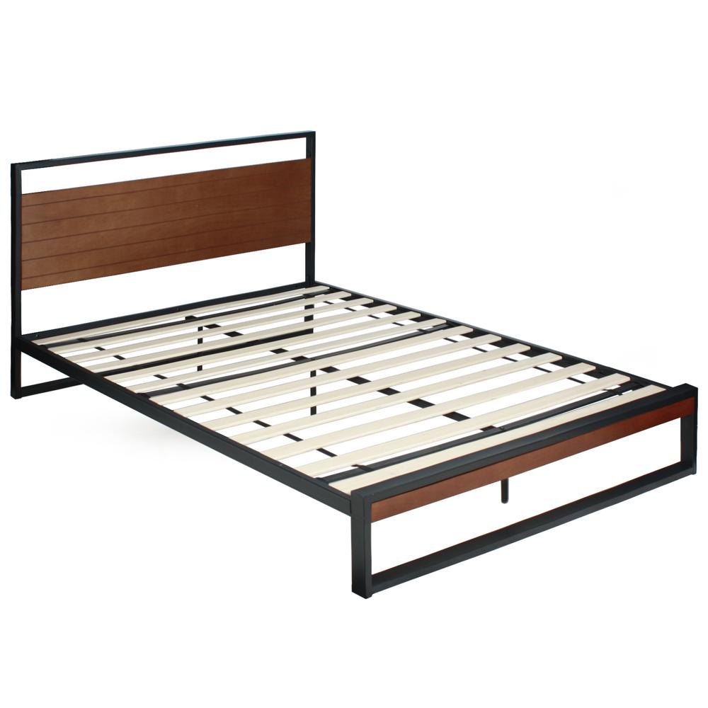 Better Home Products Maximo Metal and Wood Platform Bed Frame Full Brown Oak. Picture 6