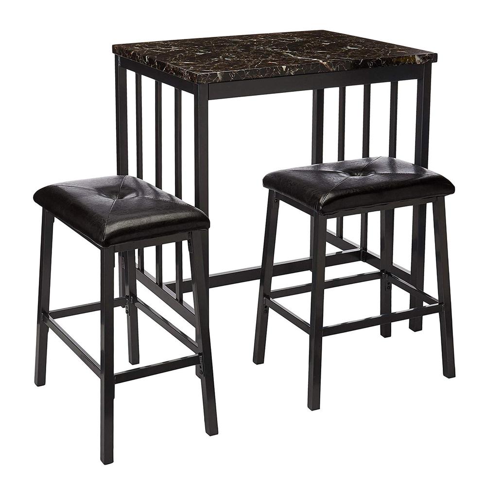 Better Home Products Messina Faux Marble Counter Height Dining Set Black Metal. Picture 4
