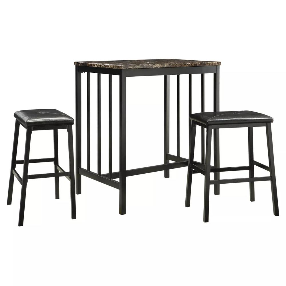 Better Home Products Messina Faux Marble Counter Height Dining Set Black Metal. Picture 1