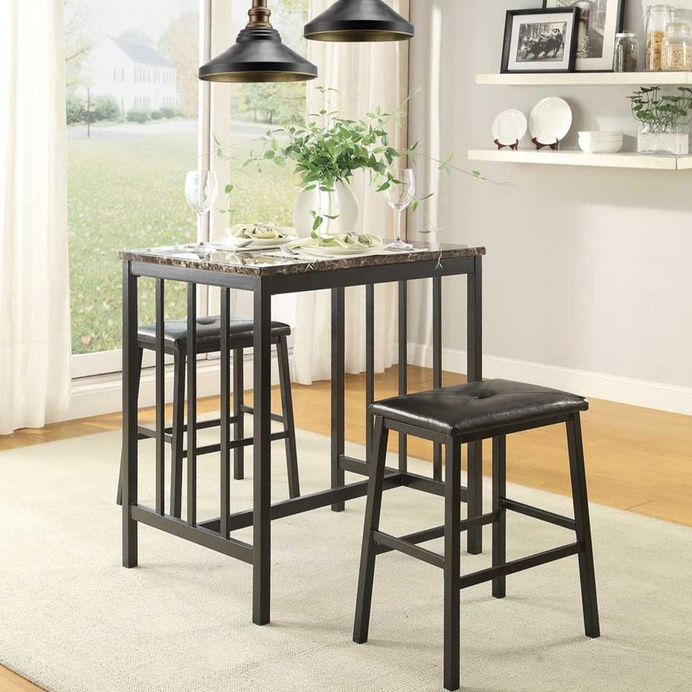 Better Home Products Messina Faux Marble Counter Height Dining Set Black Metal. Picture 6